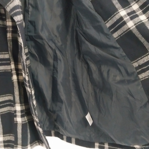 Bongo Womens Large Belted Brushed Soft Button-Down Plaid Navy Blue White Jacket - Picture 8 of 15